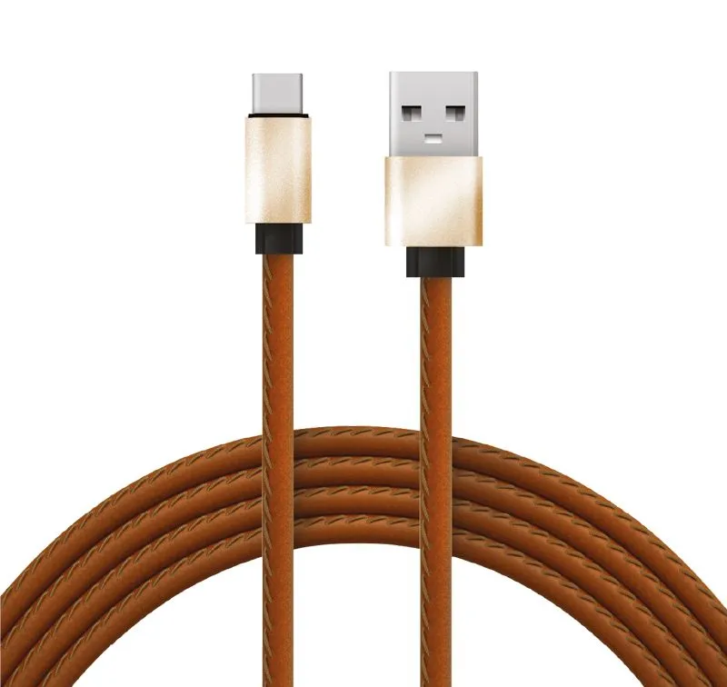 Кабель USB-A – Type-C, 2,1A, 1м, эко-кожа, коричневый REXANT