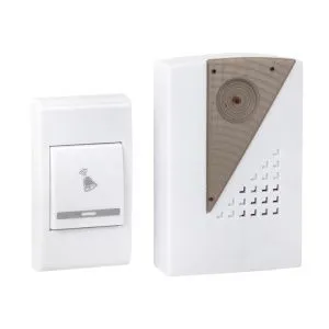 Звонок беспр. на батарейках 004 (бел.-сер. 36 мелод. с индик. 2х1,5В АA дист. 80м.) EKF DBB-A-004