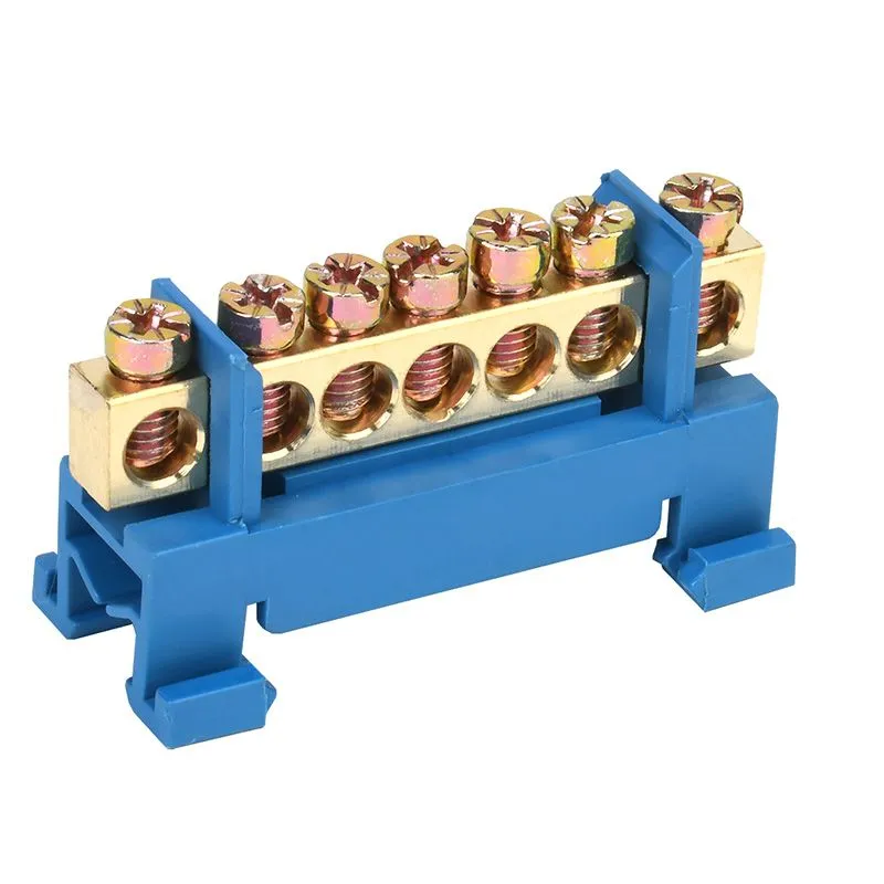 Шина «N» нулевая с синим изолятором тип «Стойка» на DIN-рейку 6x9мм 7 групп REXANT 11-2352