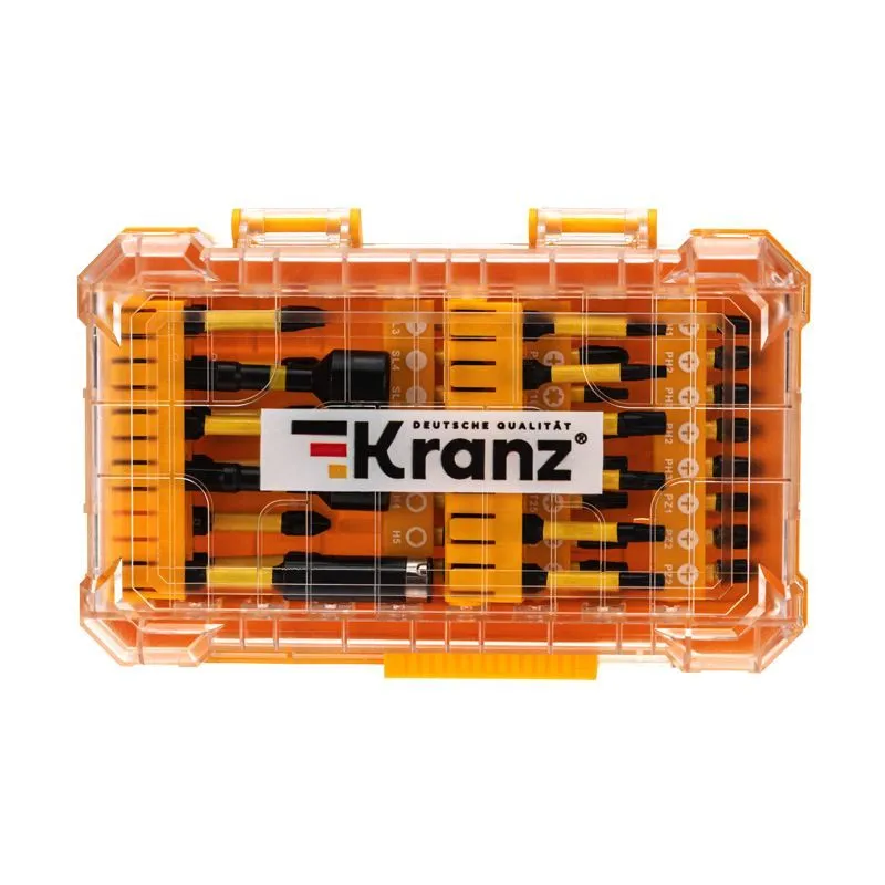 Набор торсионных бит с магнитным держателем и торцевыми головками, пластиковый кейс, 41 шт KRANZ KR-92-0463