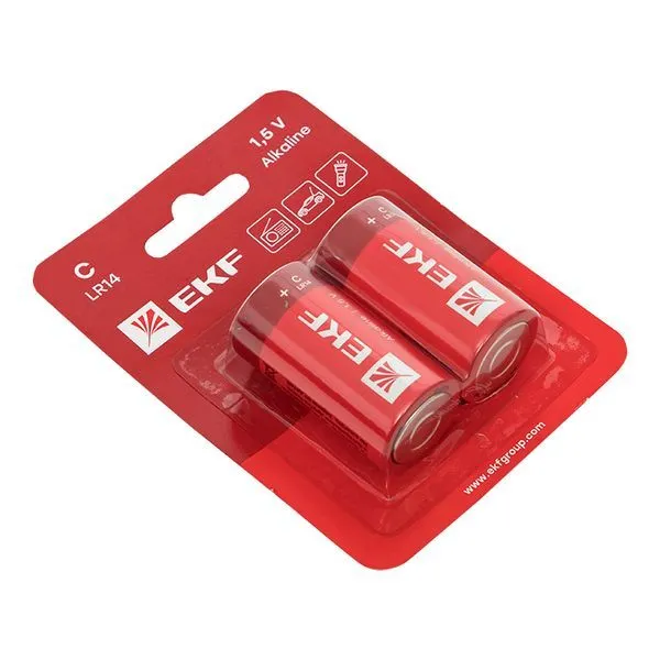 Алкалиновая батарейка C(LR14) блистер 2шт. EKF - Фото 2