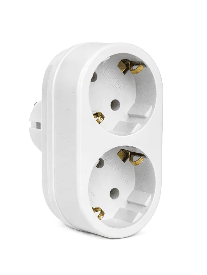 Разветвитель электрический 2 розетки с заземлением, 16А, белый DEKRON - Фото 2