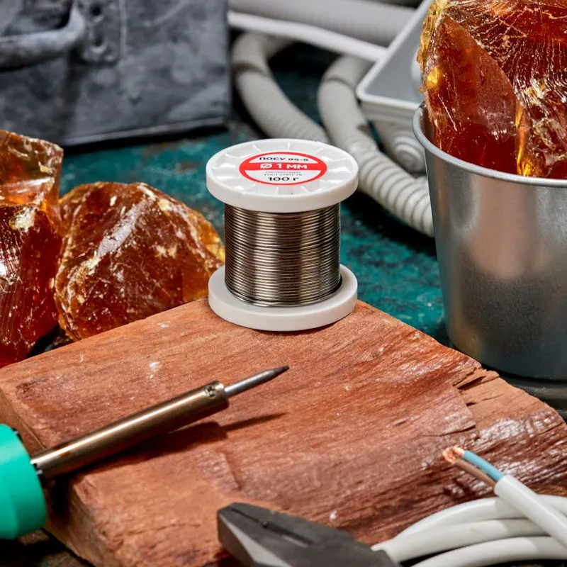 Припой ПОСу 95-5, 100г, Ø1мм, (олово 95%, сурьма 5%), бессвинцовый, ГОСТ 21931-76, катушка REXANT - Фото 2