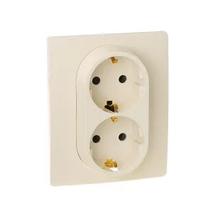 ETIKA Розетка 2-местная с заземлением без защитных шторок 16А в сборе слоновая кость 672323