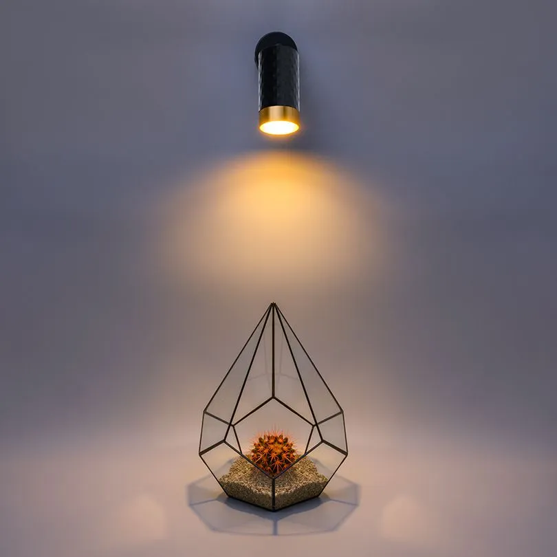 Накладной светильник WOLTA WSL-GU10/S10BG IP20 под лампу GU10 Чёрный/золото CELLA D60x170 1/50 - Фото 2