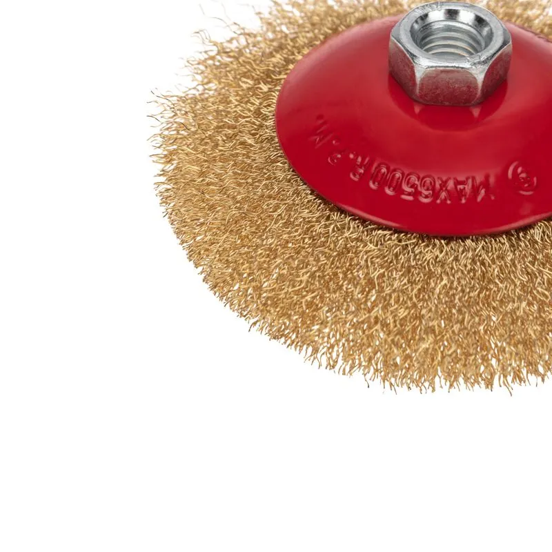 Щетка коническая для УШМ, витая латунированная проволока, 125мм, М14 KRANZ - Фото 5