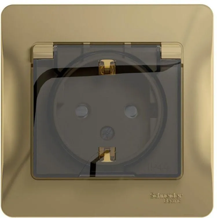 Розетка 1-м СП Glossa 16А IP44 с заземл. защ. шторки с крышкой в сборе титан SE GSL000448