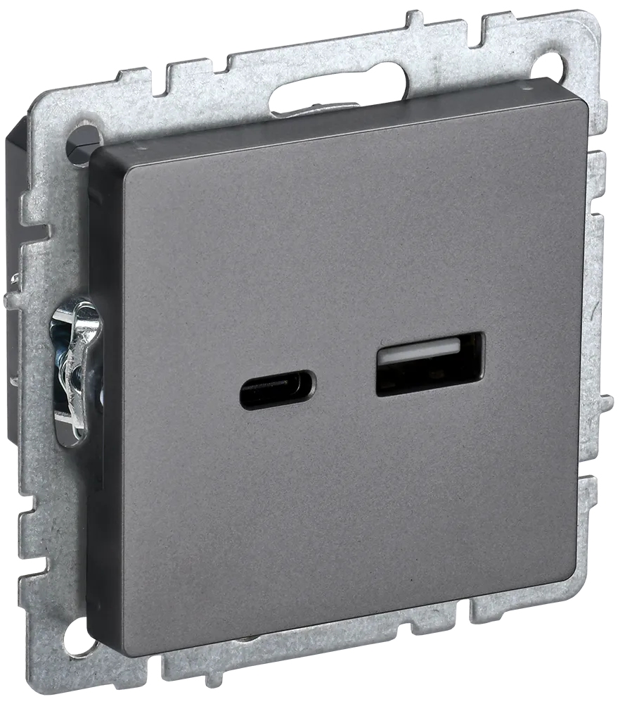 BRITE Розетка USB A+C 18Вт РЮ11-1-БрС сталь IEK