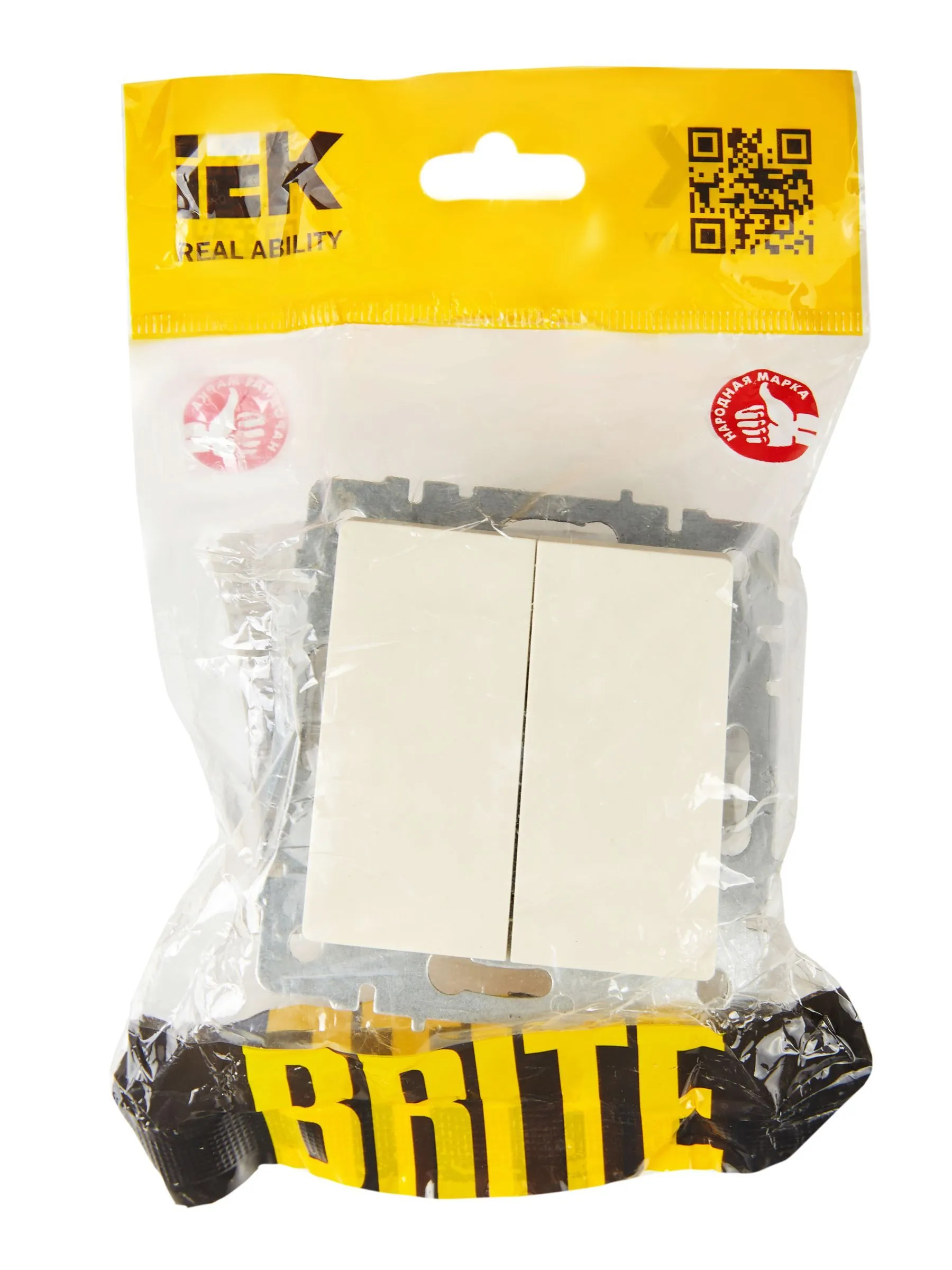 BRITE Выключатель 2-клавишный проходной 10А ВС10-2-6-БрКр бежевый IEK - Фото 2