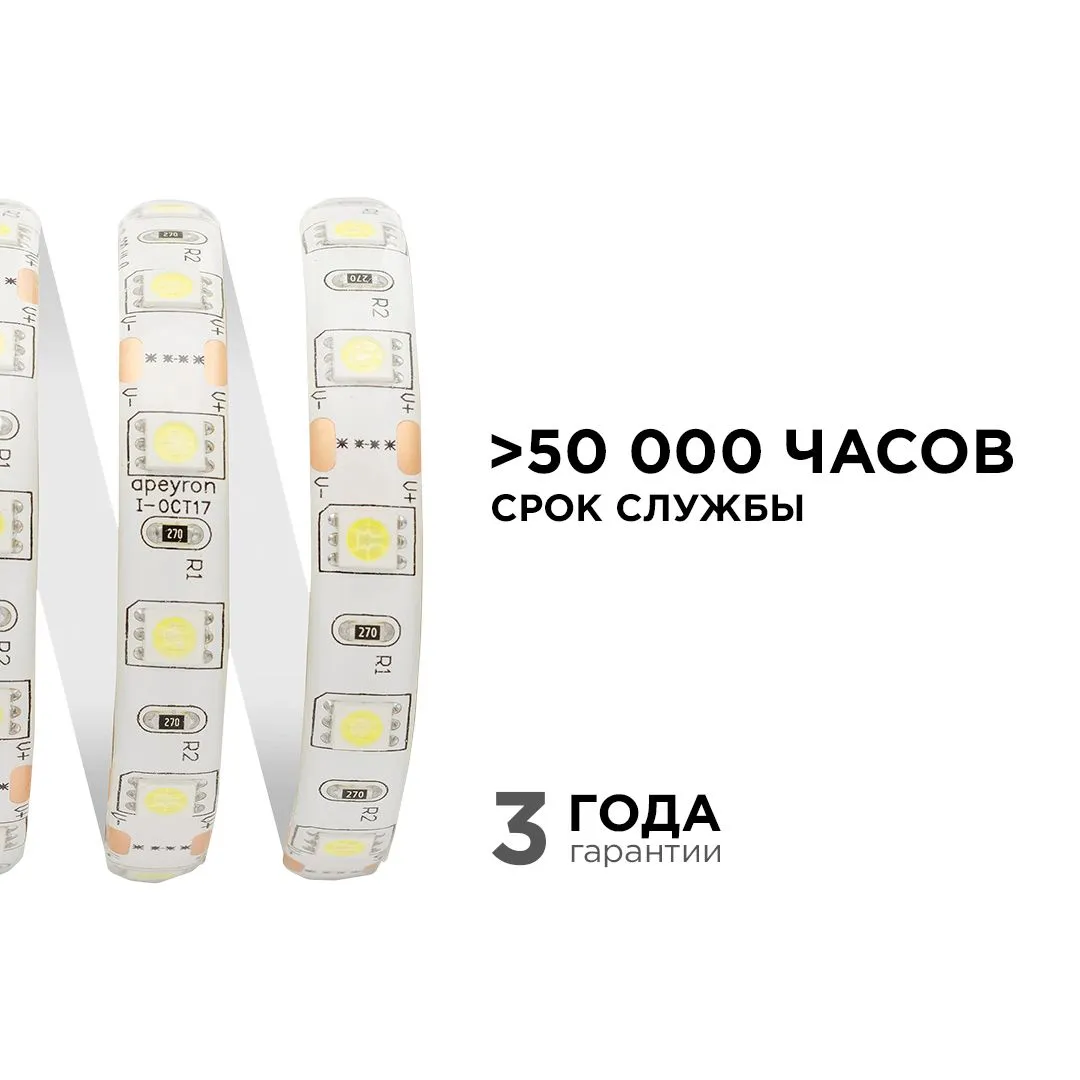 Лента светодиодная СТ smd5050 60д/м 12В 6500К IP65 5м Apeyron - Фото 4