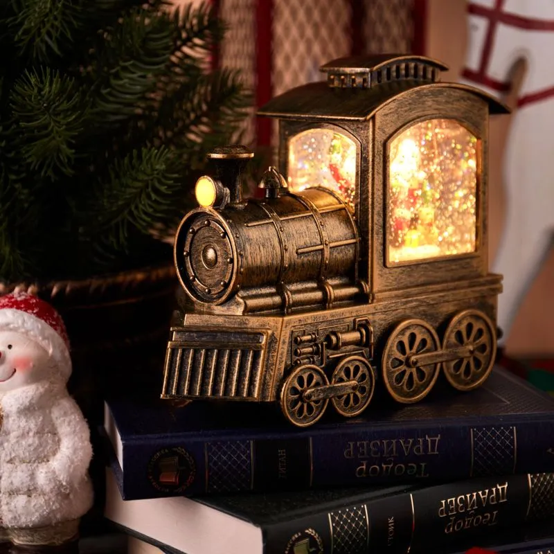 Декоративный фонарь Паровоз с эффектом снегопада и подсветкой - Фото 4