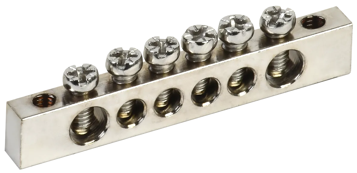 Шина PEN "земля-ноль" 6х9мм 6/2 с никелевым покрытием (6групп/крепеж по краям) IEK