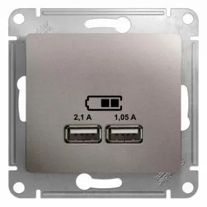 Розетка USB 2-м СП Glossa тип A+A 5В/2100мА 2х5В/1050мА механизм платина SE GSL001233 504580