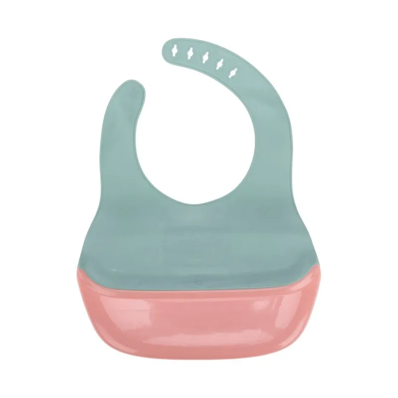 Фартук нагрудный для кормления с жестким карманом, зеленый с розовым HALSA - Фото 2