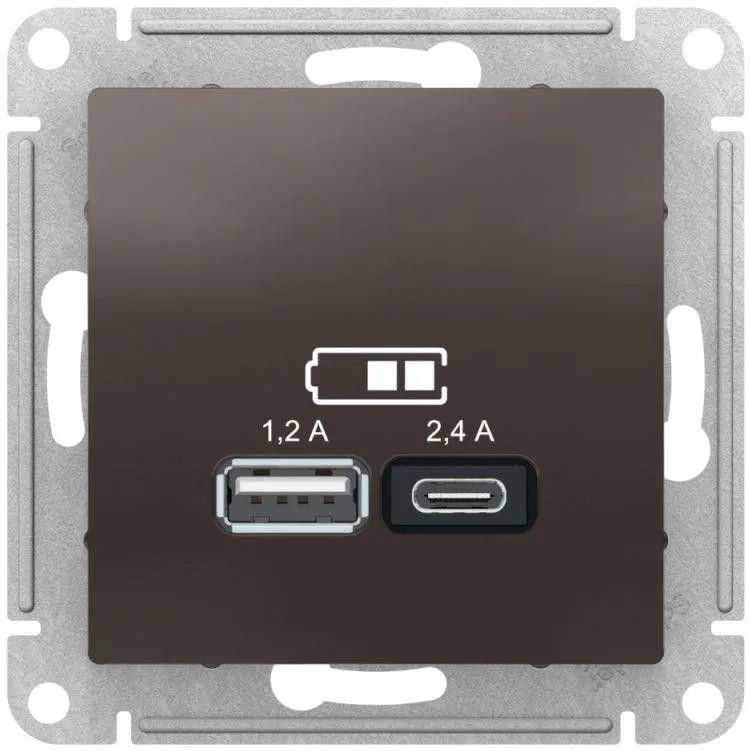Розетка USB AtlasDesign тип A+C 5В/2.4А 2х5В/1.2А механизм мокко SE ATN000639