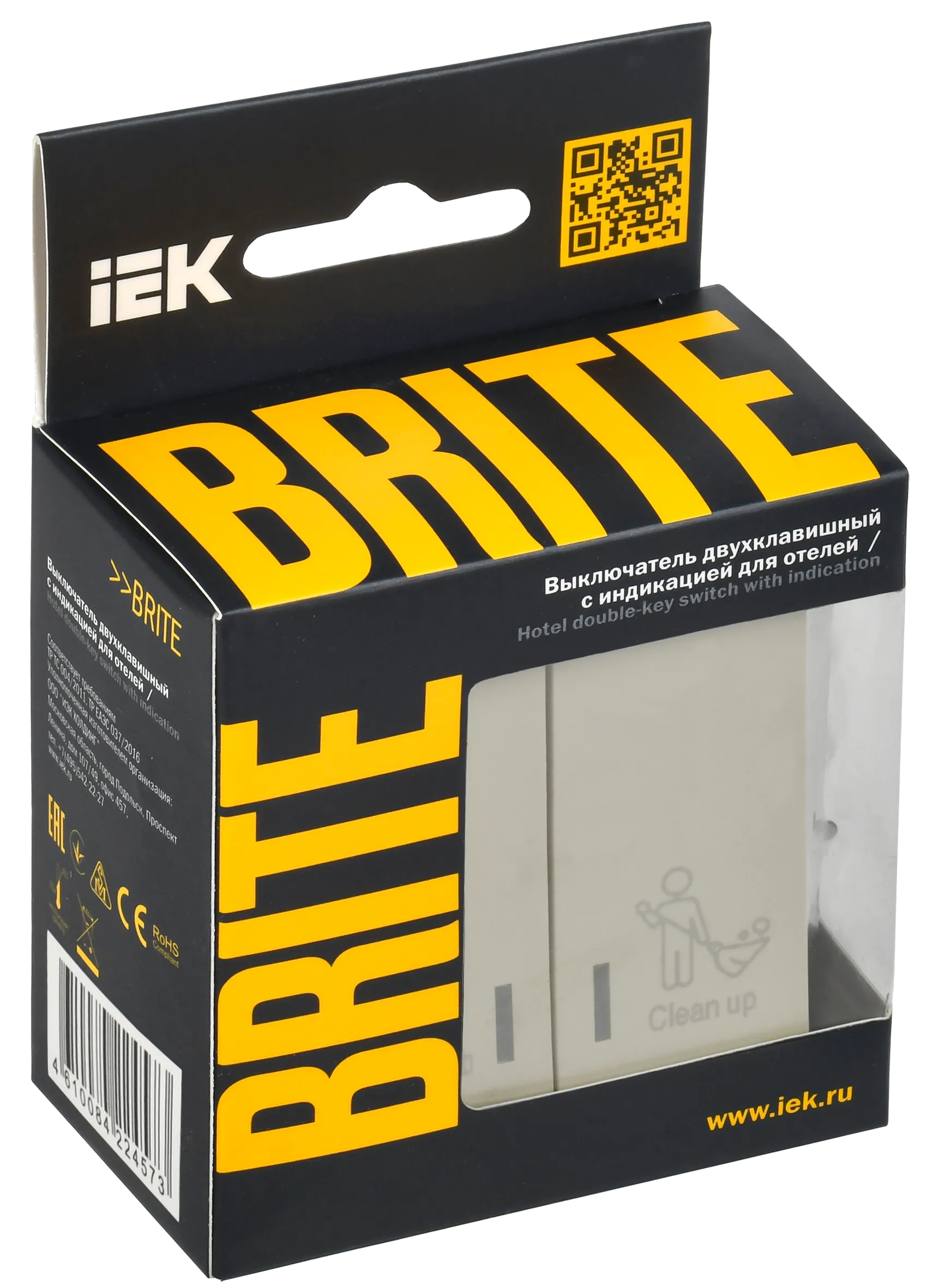 BRITE Выключатель 2-клавишный с индикацией для отелей 10А ВС10-2-9-БрКр бежевый IEK - Фото 2
