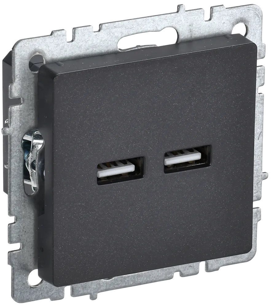 BRITE Розетка USB A+A 5В 3,1А РЮ10-1-БрЧ черный IEK