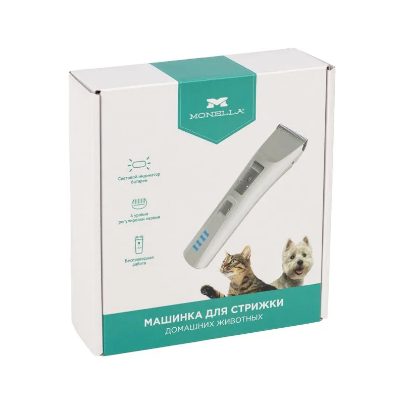 Машинка для стрижки домашних животных со светодиодным индикатором 3,7 В, белая - Фото 3