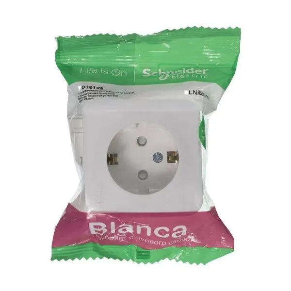 Розетка 1-м ОП Blanca 16А IP20 250В с заземл. защ. шторки с изолир. пластиной бел. SE BLNRA011111 - Фото 2