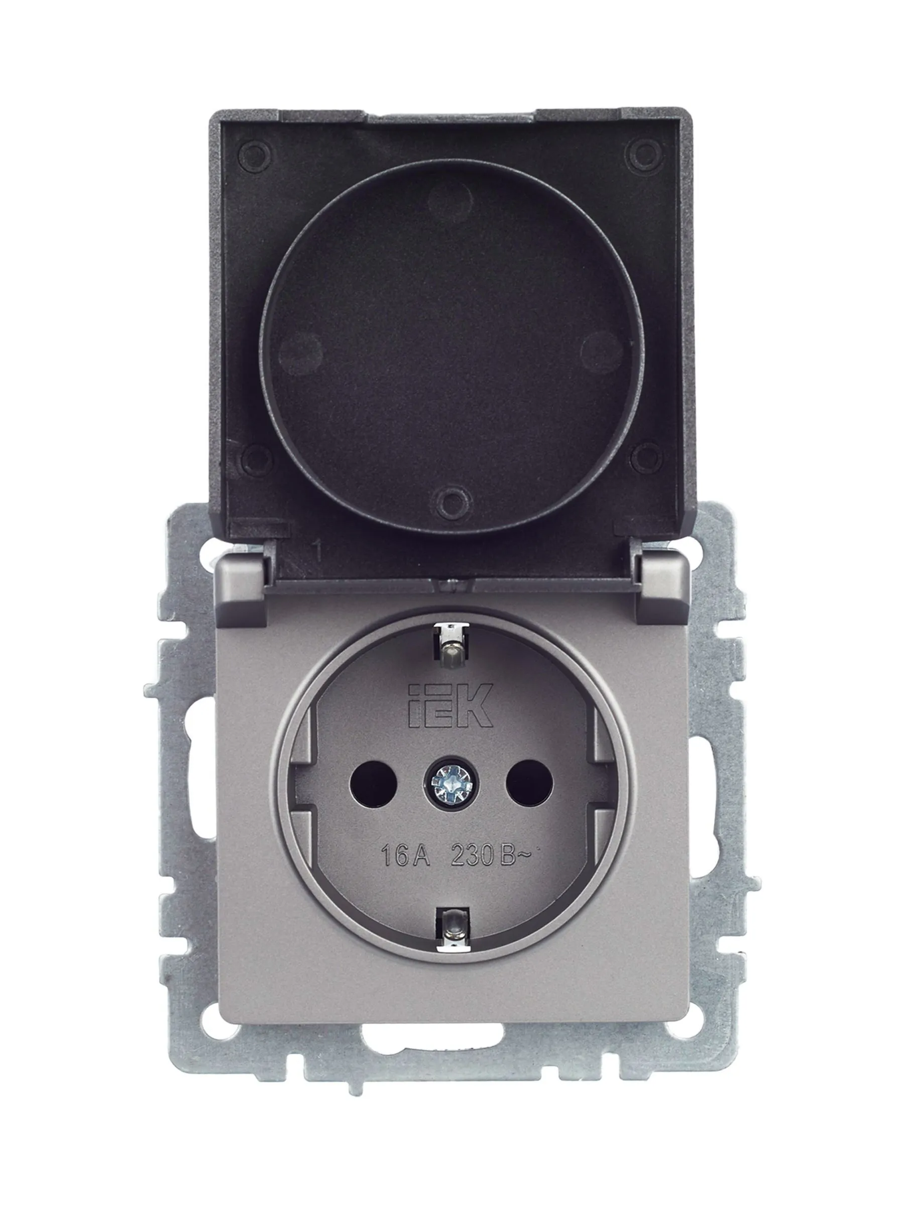 BRITE Розетка 1-местная с заземлением с защитными шторками и крышкой 16А IP44 РСбш10-3-44-БрС сталь IEK - Фото 8