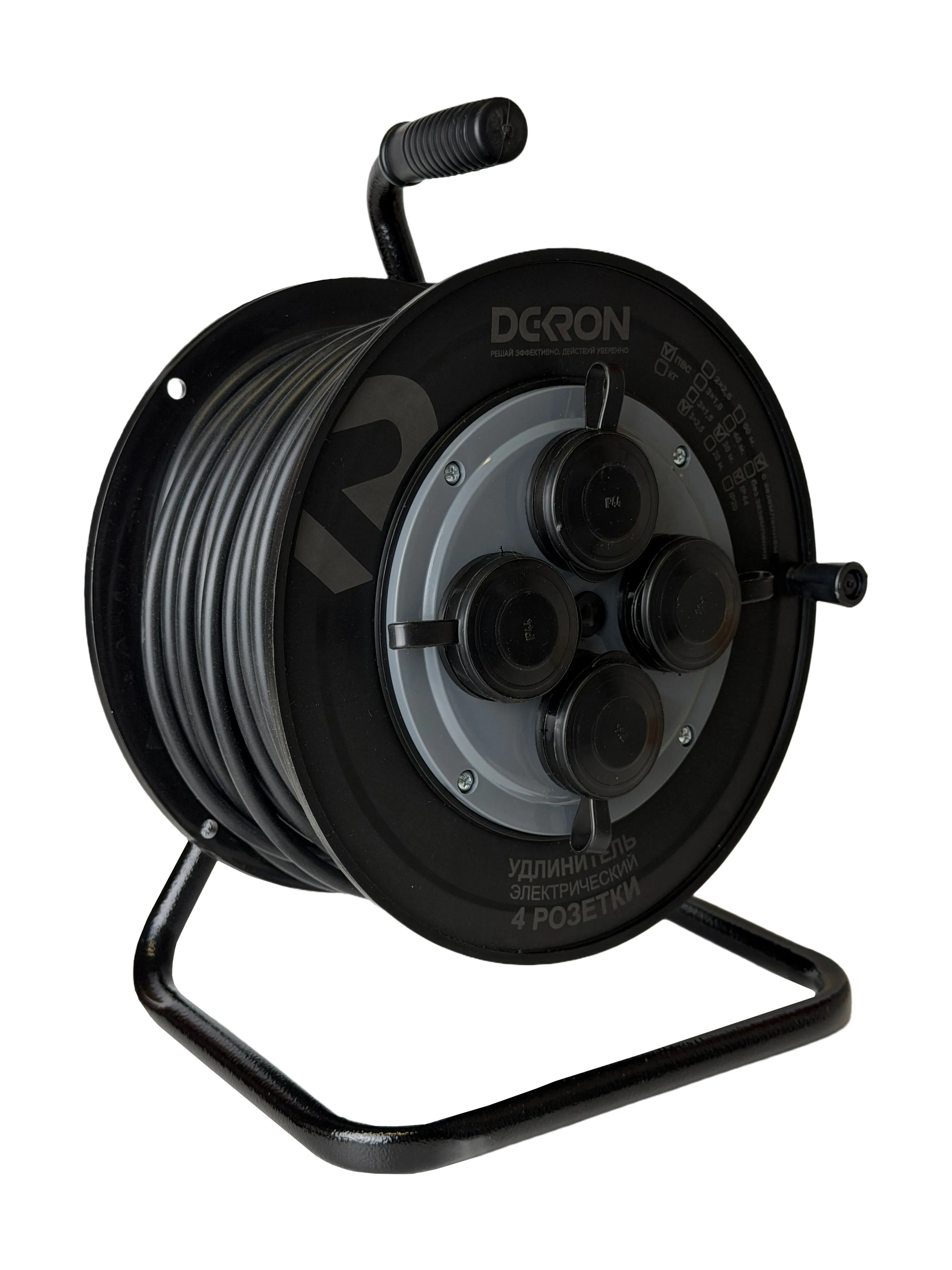 Удлинитель на катушке (пластик) УХз-16-4-30-К УХЛ2, 4 гнезда с заземлением и крышками, ПВС 3х2,5 30м, 16А, IP44 DEKRON DEK0906-0022