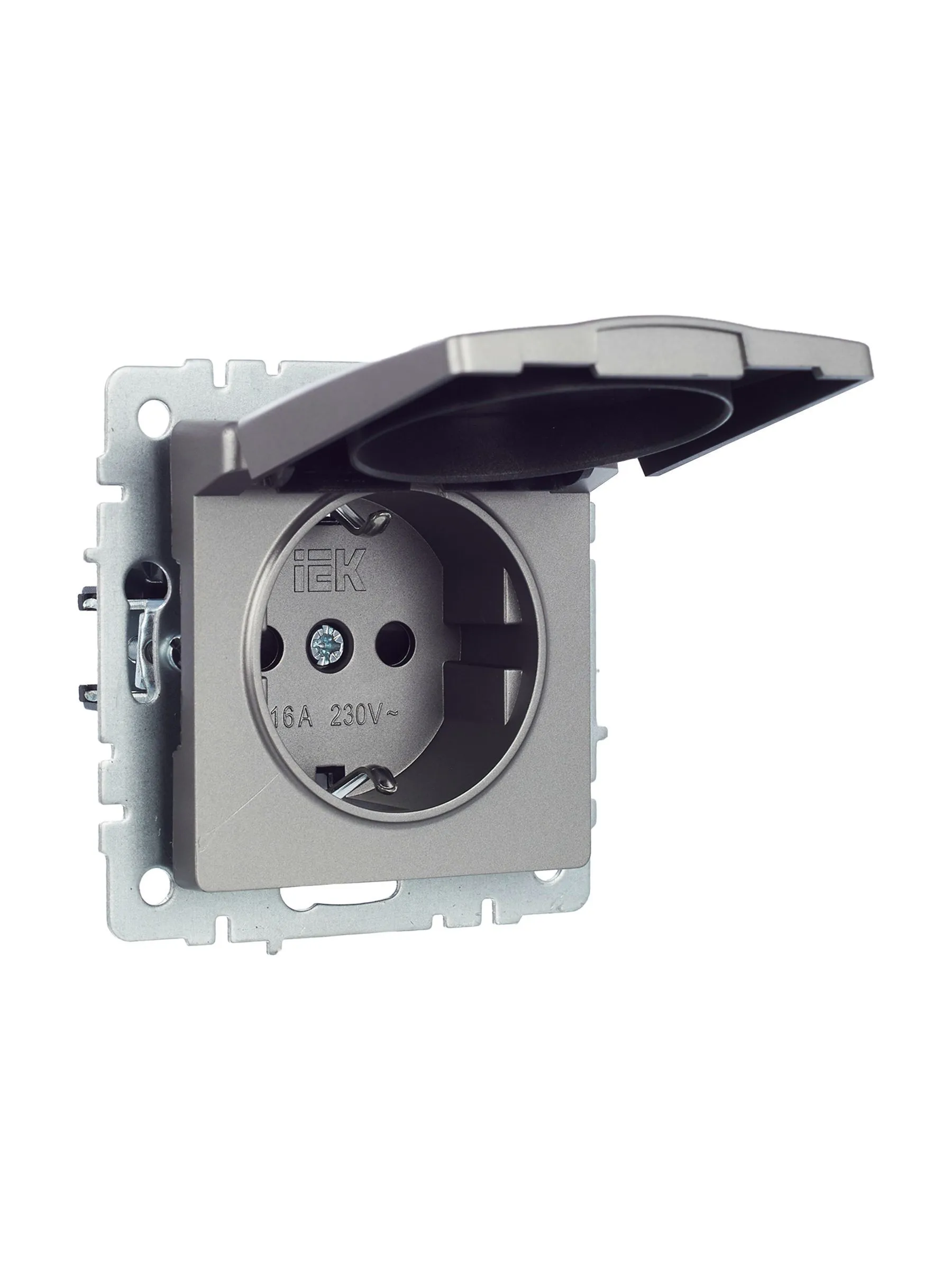 BRITE Розетка 1-местная с заземлением с защитными шторками и крышкой 16А IP20 РСбш10-3-БрС сталь IEK - Фото 9