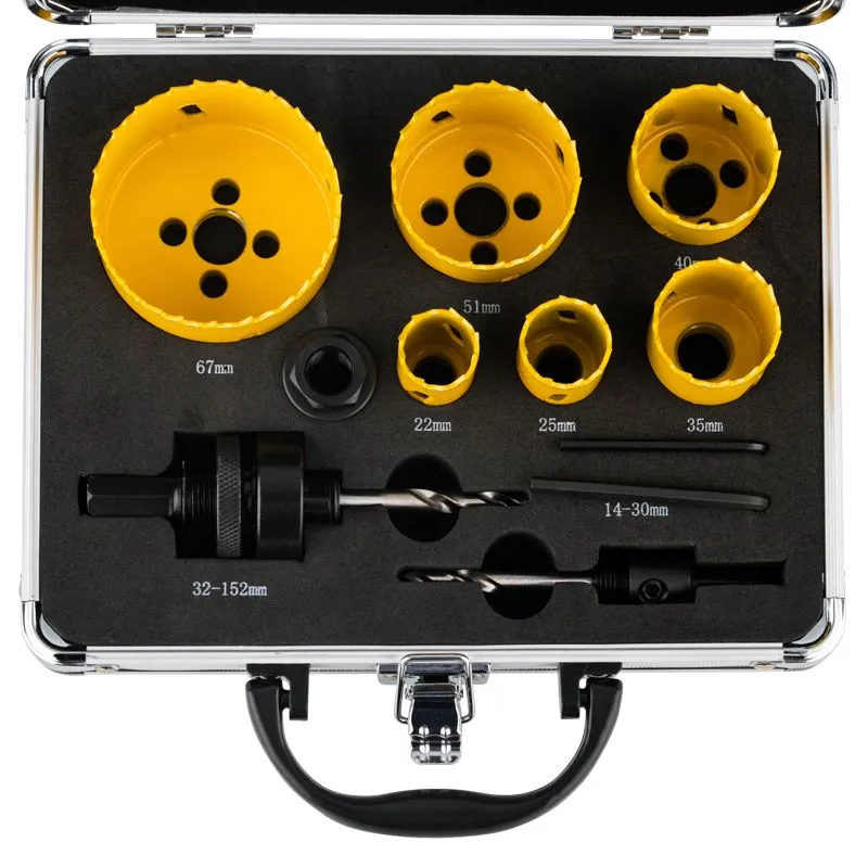 Набор коронок Bimetal (22, 25, 35, 40, 51, 67), 11 предметов, металлический кейс KRANZ - Фото 2