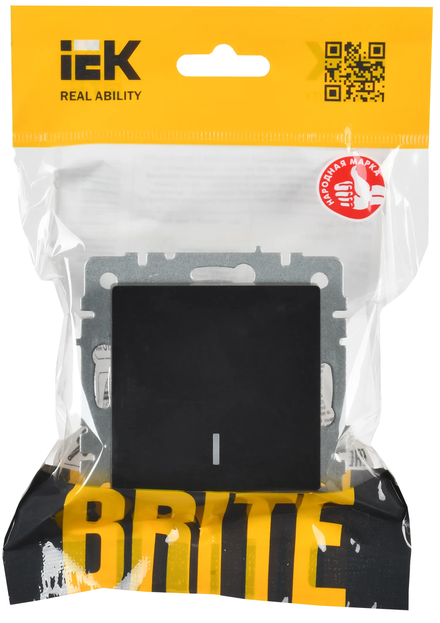 BRITE Выключатель 1-клавишный проходной с индикацией 10А ВС10-1-7-БрЧ черный IEK - Фото 2