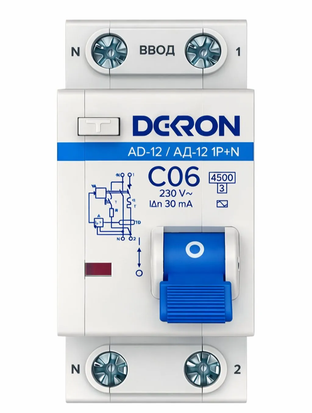 Автоматический выключатель дифференциального тока АД12 1P+N С06A АС30мА 4.5KA ad12-2-C06-30AC-dek