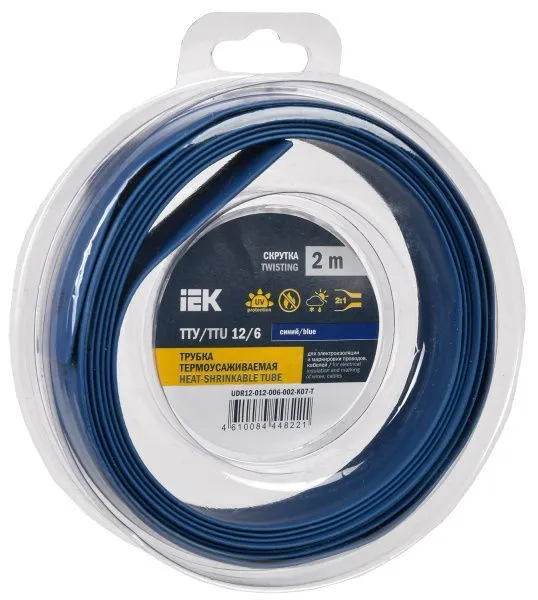 Трубка термоусадочная ТТУ нг-LS 12/6 синяя (2м/упак) IEK UDR12-012-006-002-K07-T