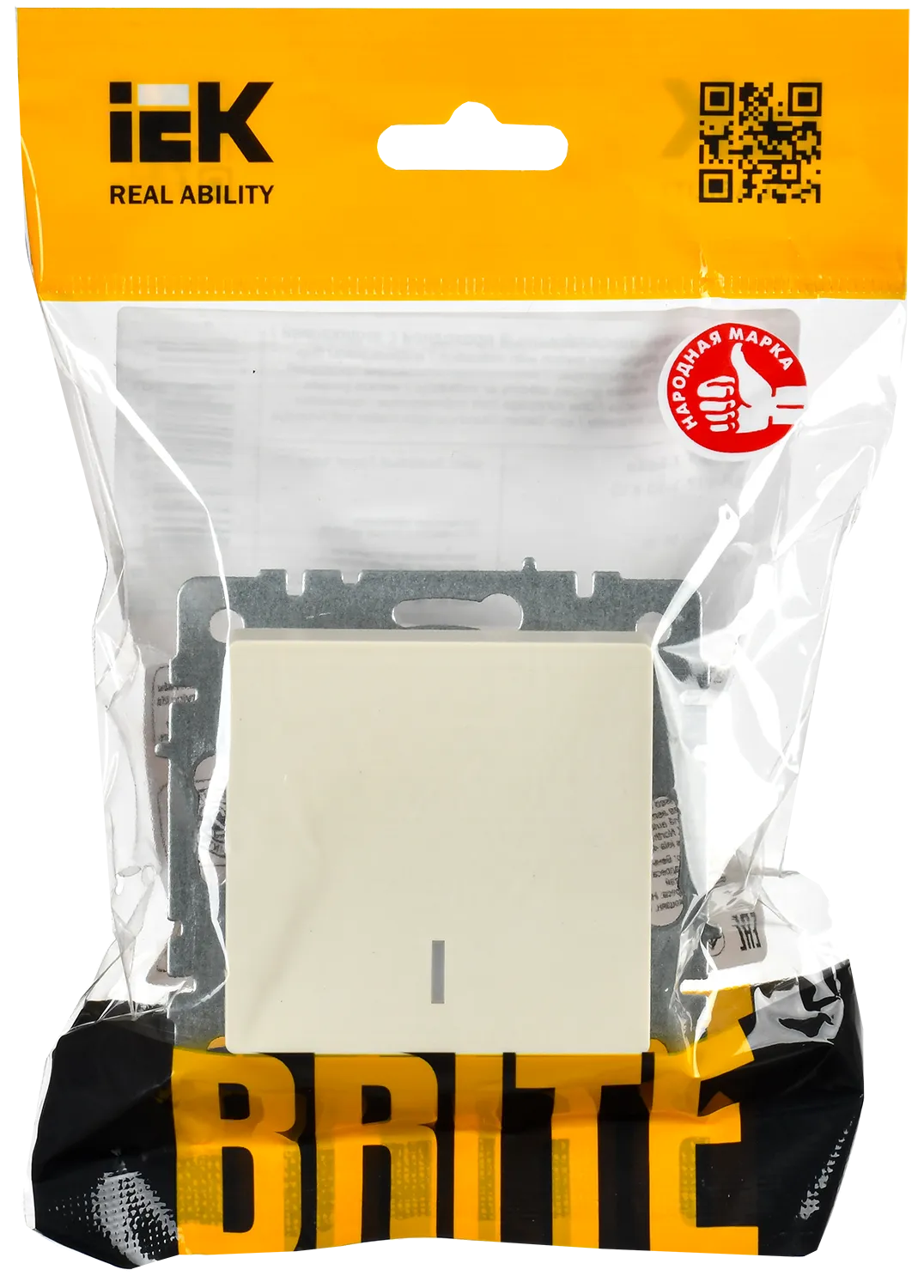 BRITE Выключатель 1-клавишный проходной с индикацией 10А ВС10-1-7-БрКр бежевый IEK - Фото 2