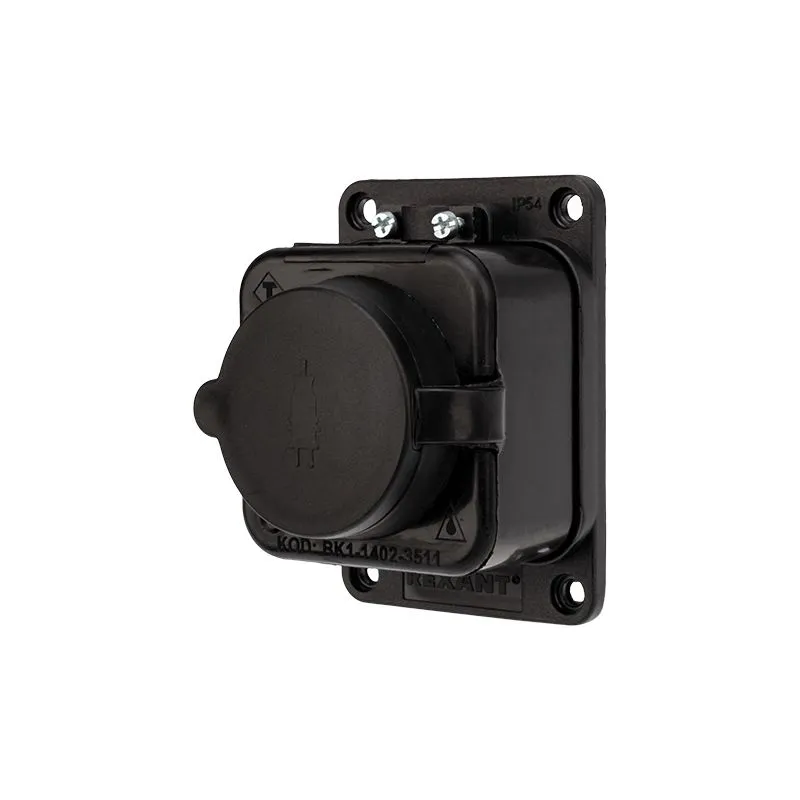 Розетка влагозащищенная с крышкой 1 гнездо, с/з, 16А, IP54, каучук, черная REXANT - Фото 3