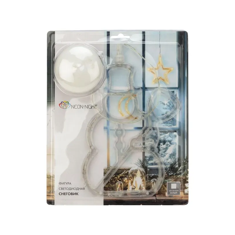 Фигура светодиодная Снеговик на присоске с подвесом, цвет белый - Фото 3