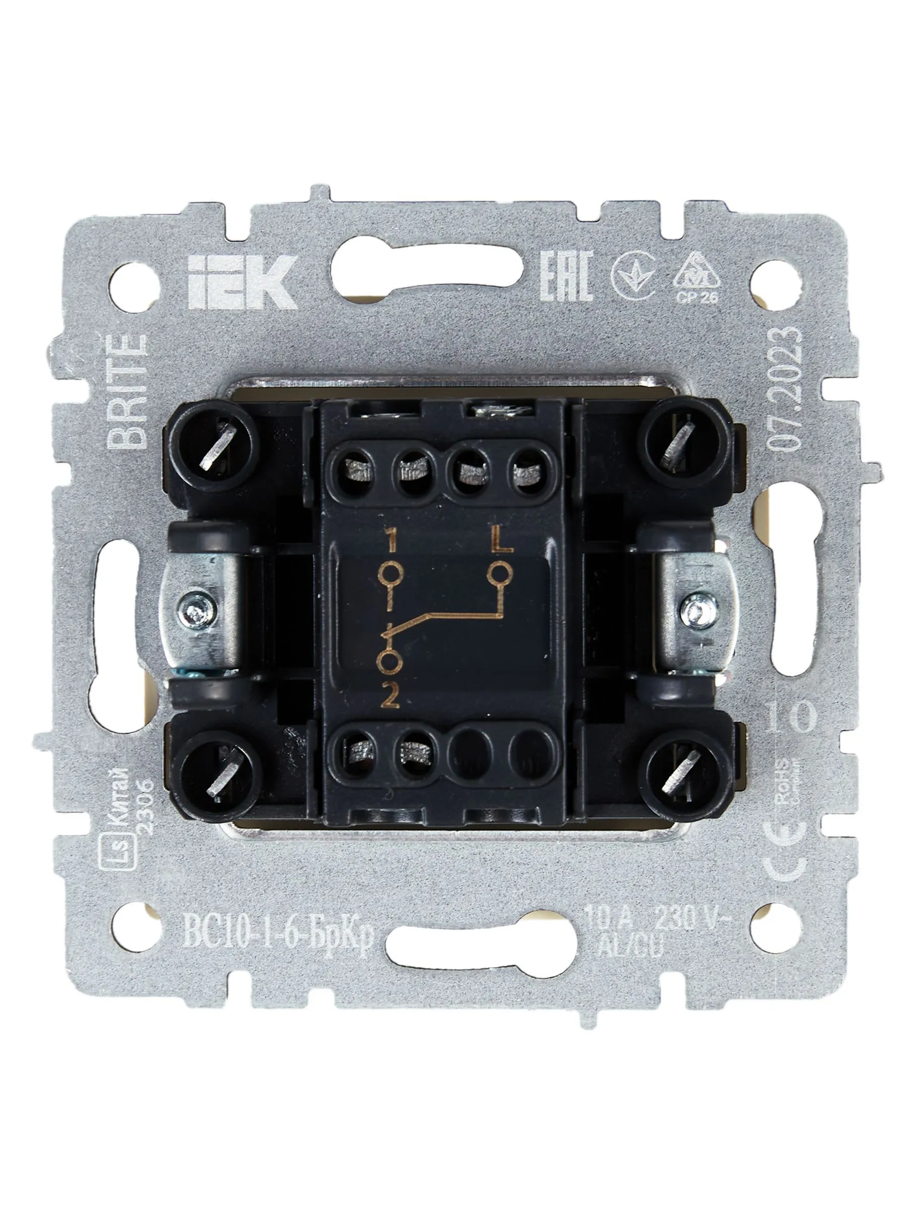 BRITE Выключатель 1-клавишный проходной 10А ВС10-1-6-БрКр бежевый IEK - Фото 5