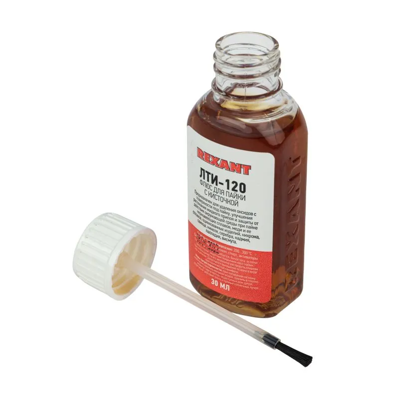 Флюс для пайки, ЛТИ-120, 30мл, с кисточкой, флакон REXANT - Фото 3