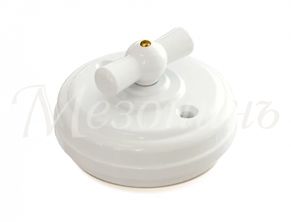 Выключатель ретро фарфоровый поворотный на 2 полож, проходн (D70x35, 10А, 250В, IP20, без подъ