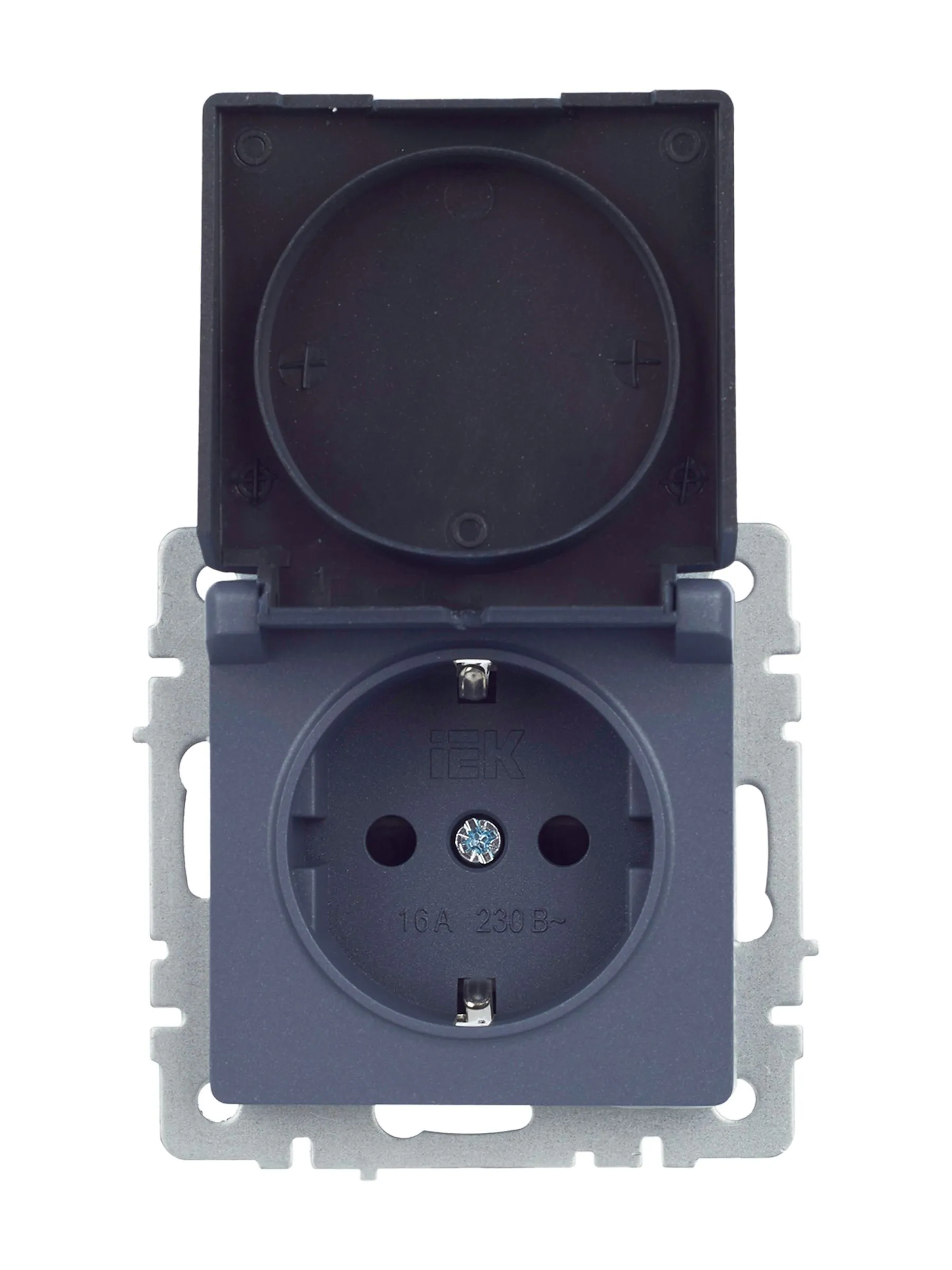 BRITE Розетка 1-местная с заземлением с защитными шторками и крышкой 16А IP44 РСбш10-3-44-БрМ маренго IEK - Фото 8