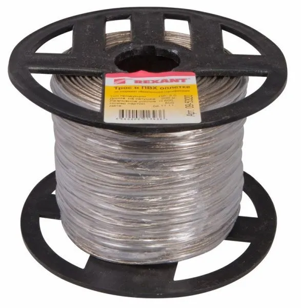 Трос стальной в ПВХ оплетке d=2,0(1,0) мм, прозрачный (бухта 100 м) 