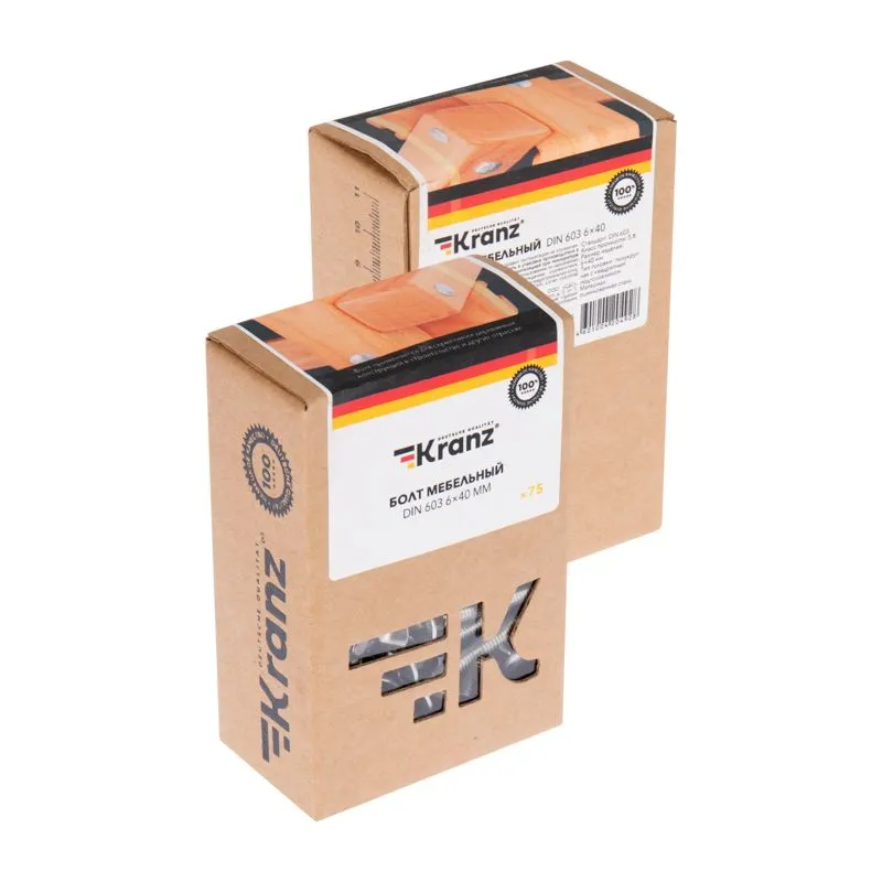 Болт мебельный KRANZ DIN 603, 6х40, короб (75 шт./уп.) - Фото 3