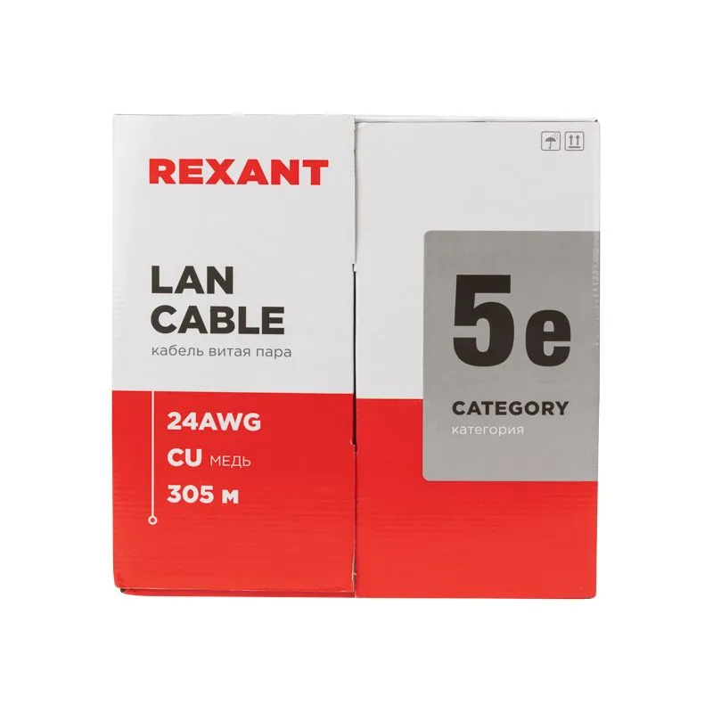 Кабель витая пара U/UTP, CAT 5e, ZH нг(А)-HF, 4PR, 24AWG, OUTDOOR, SOLID, черный, 305м, REXANT - Фото 3