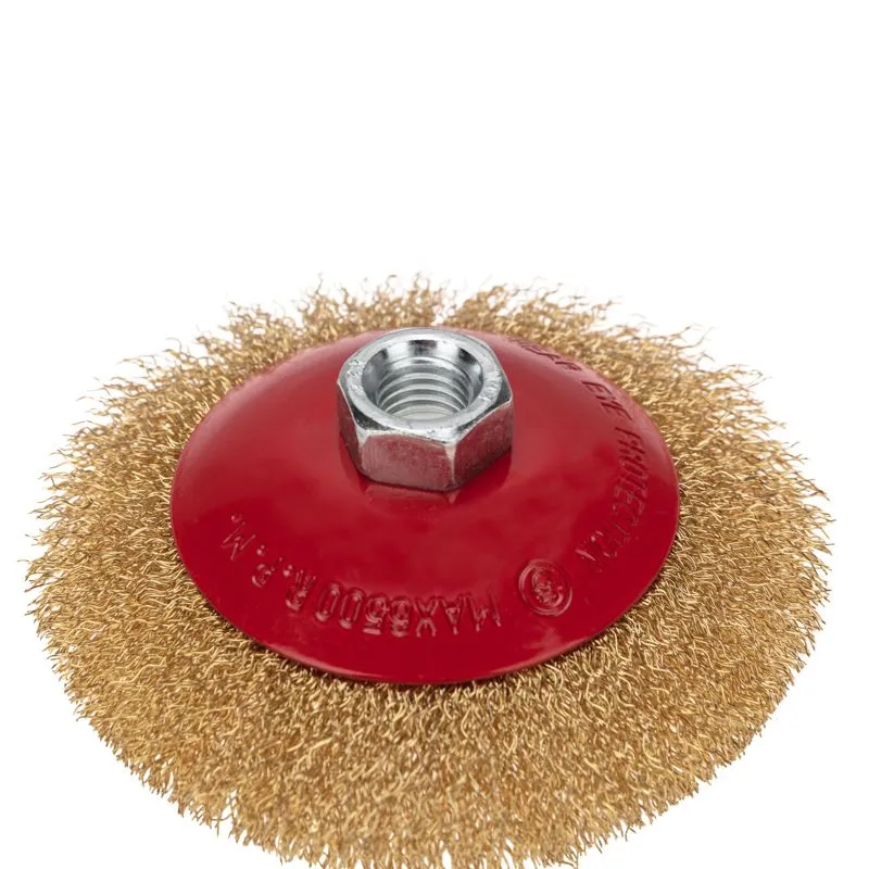 Щетка коническая для УШМ, витая латунированная проволока, 115мм, М14 KRANZ - Фото 4