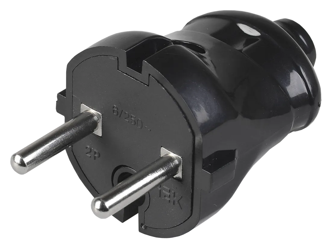 Вилка разборная прямая ВПп20-02-Ст без заземляющего контакта 6А черная IEK