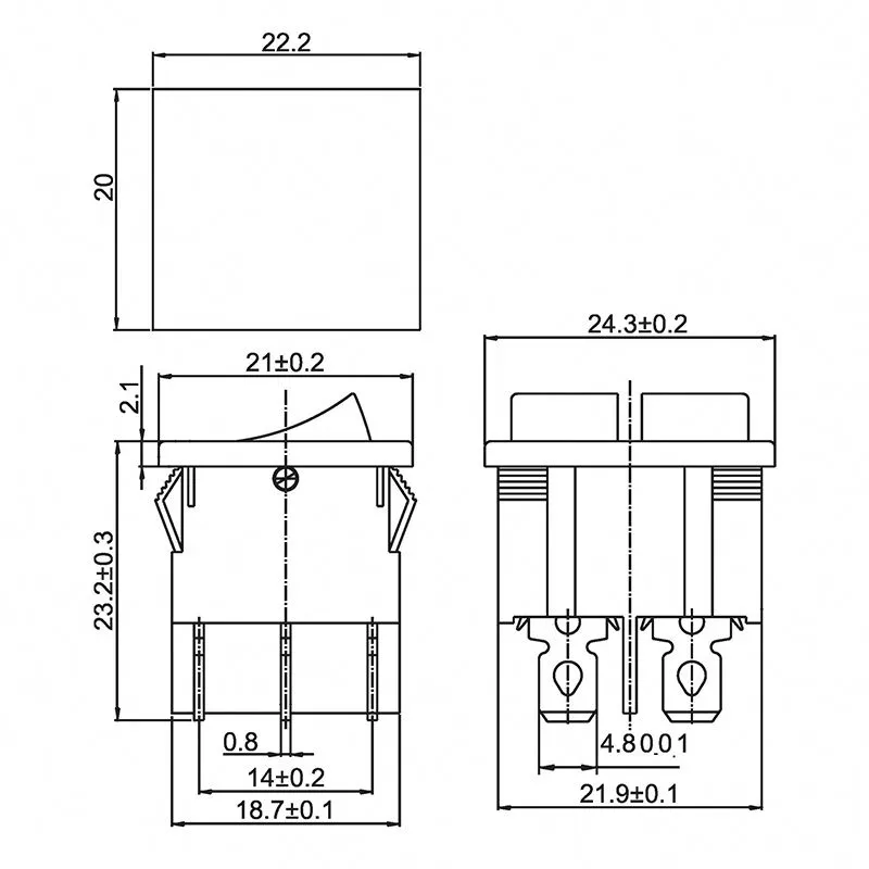 Выключатель клавишный 250V 6А (6с) ON-OFF желтый с подсветкой ДВОЙНОЙ Mini (RWB-305) REXANT - Фото 3