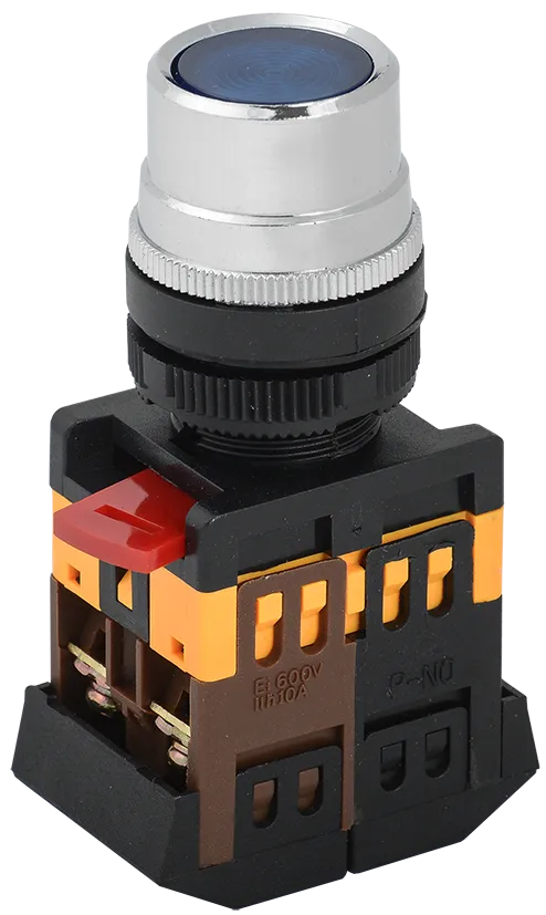 Кнопка ABLF-22 синий d=22мм неон/240В1з+1р IEK