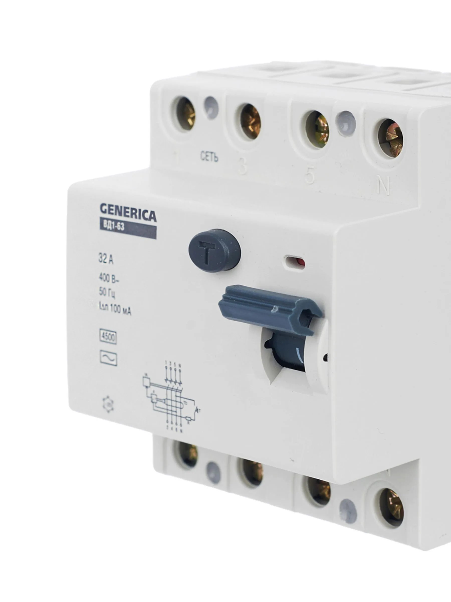 Выключатель дифференциальный (УЗО) ВД1-63 4Р 32А 100мА GENERICA - Фото 4