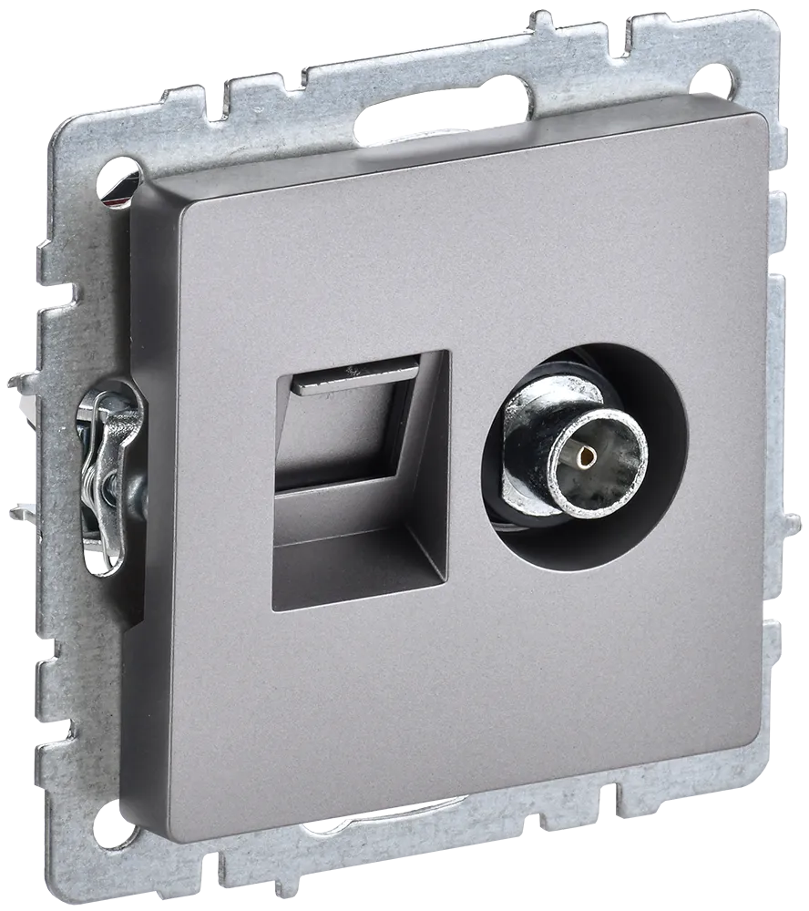 BRITE Розетка двойная TV+RJ45 кат.5E РТВ/РК12-БрС сталь IEK