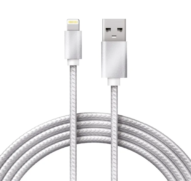 Кабель USB-A – Lightning для Apple, 2,4А, 1м, в серебристой нейлоновой оплетке REXANT