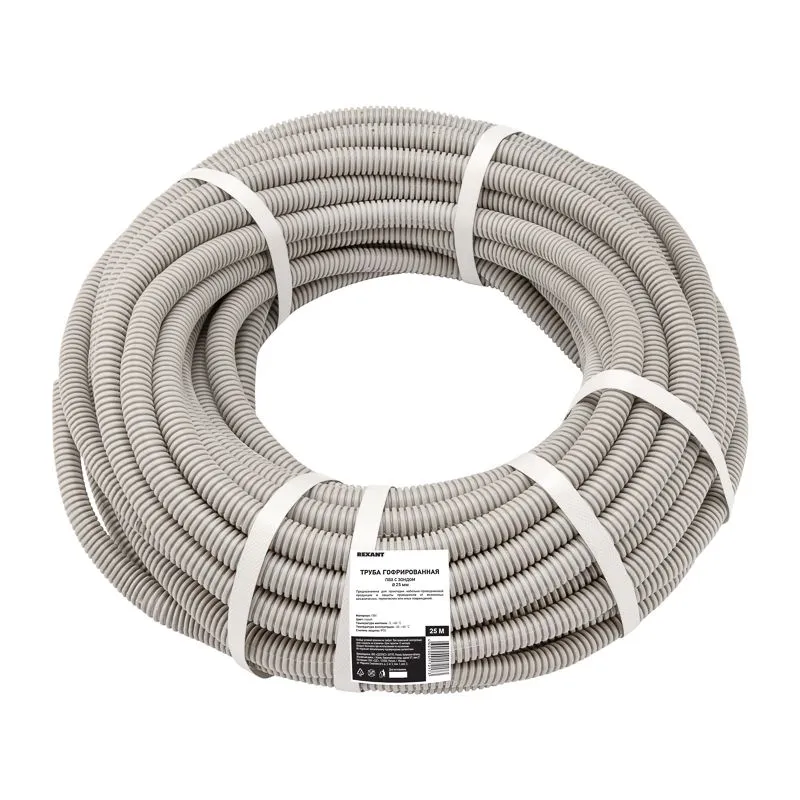 Труба гофрированная из ПВХ, с зондом, Ø25мм (бухта 25 м/уп) REXANT - Фото 2