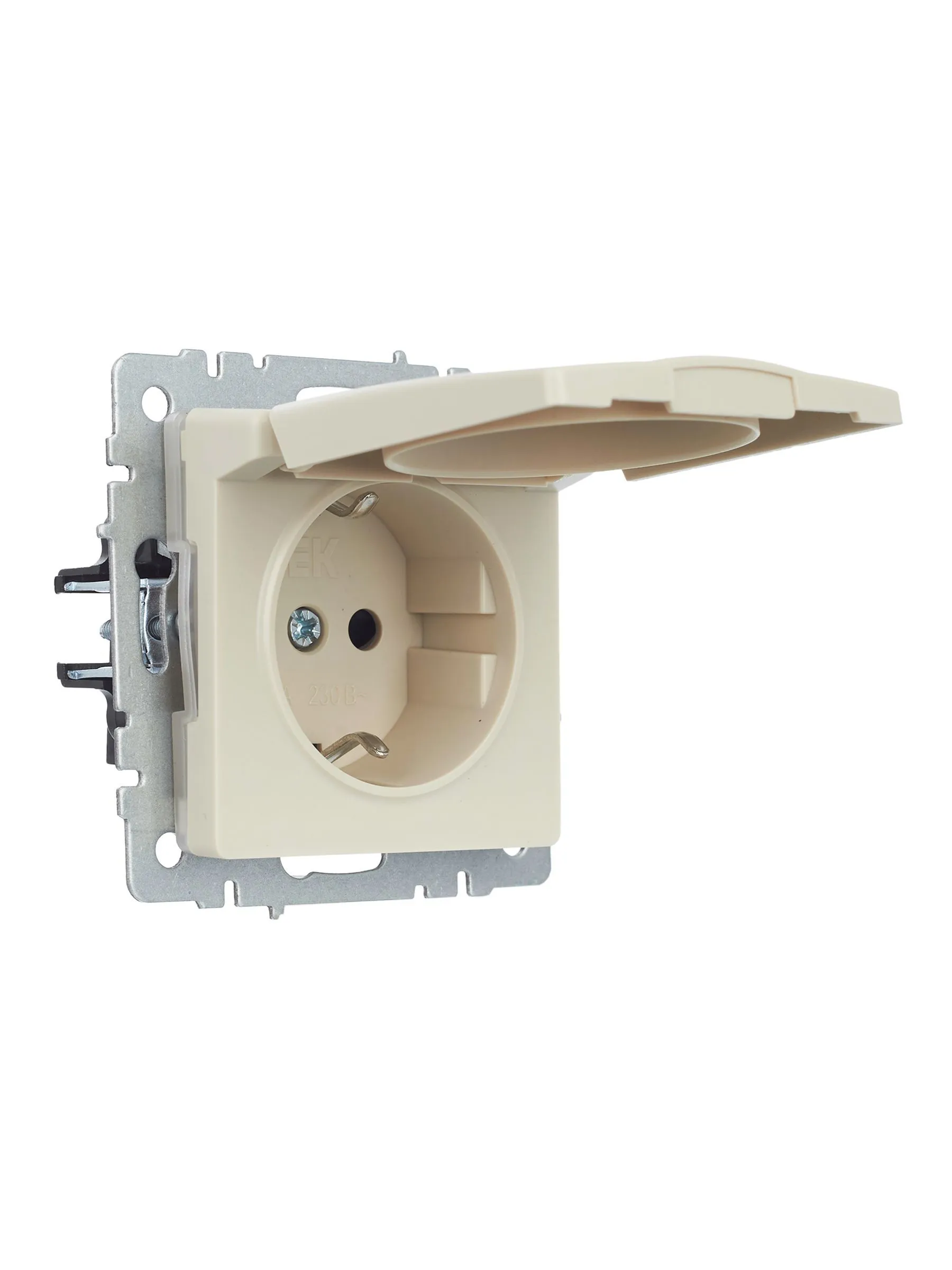 BRITE Розетка 1-местная с заземлением с защитными шторками и крышкой 16А IP44 РСбш10-3-44-БрКр бежевый IEK - Фото 2
