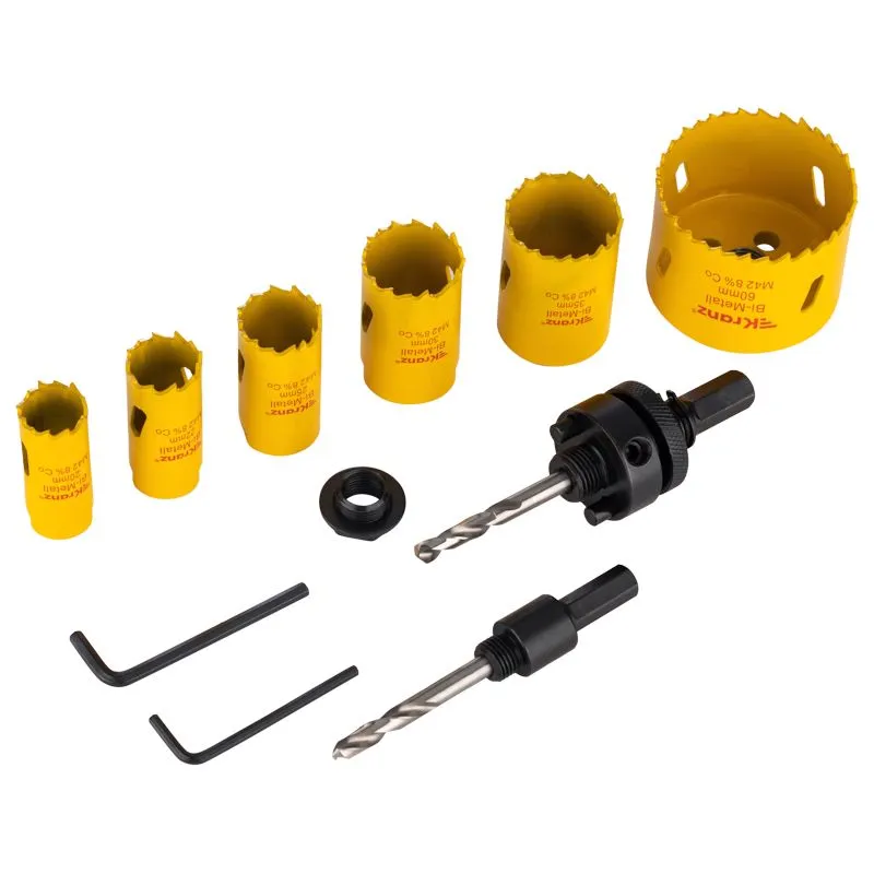 Набор коронок Bimetal (20, 22, 25, 30, 35, 60), 11 предметов, металлический кейс KRANZ - Фото 3